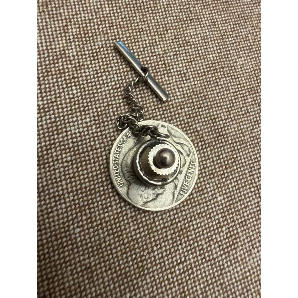 Vintage Buffalo Indian Head Nickel Tie Pin 5 Cent Authentic American Coin